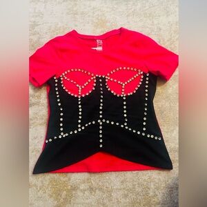 Embellished rhinestone fuchsia and Black Studded corset Top